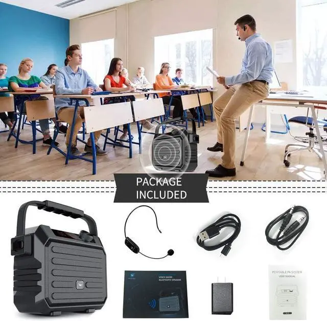 Alt view image 7 of 7 - WinBridge Wireless Voice Amplifier for Teachers, 30W Portable PA System with UHF Headset Microphone & Bluetooth Speaker, for Classroom, Fitness Instructors, Public Speaking, TWS, FM, Recording, H5