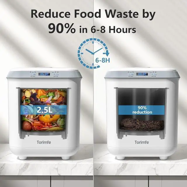 Alt view image 2 of 7 - Electric Composter for Kitchen: Smart Compost Bin Outdoor/Indoor, Odorless/Auto-Cleaning/Intelligent LED Display, 2.5L Auto Garbage Disposal Home Countertop Composting Bin, Turn Waste into Fertilizer
