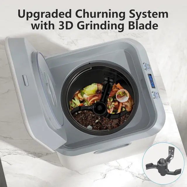 Alt view image 4 of 7 - Electric Composter for Kitchen: Smart Compost Bin Outdoor/Indoor, Odorless/Auto-Cleaning/Intelligent LED Display, 2.5L Auto Garbage Disposal Home Countertop Composting Bin, Turn Waste into Fertilizer