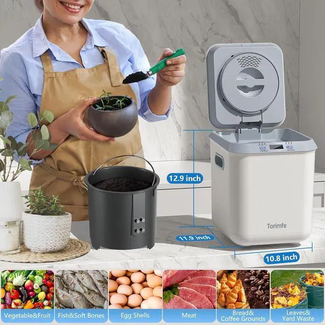Alt view image 7 of 7 - Electric Composter for Kitchen: Smart Compost Bin Outdoor/Indoor, Odorless/Auto-Cleaning/Intelligent LED Display, 2.5L Auto Garbage Disposal Home Countertop Composting Bin, Turn Waste into Fertilizer