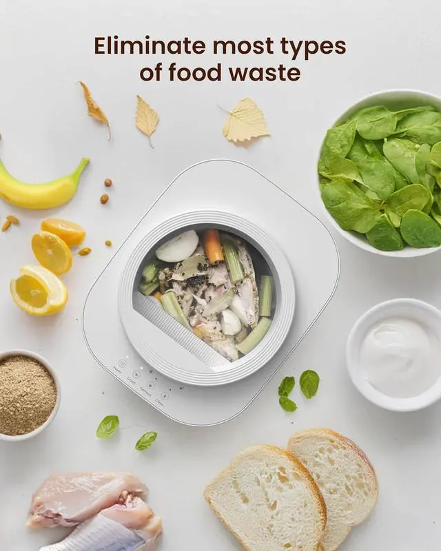 Alt view image 5 of 7 - Electric Composter for Kitchen, 4L Smart Countertop Compost Bin, Odorless | Low Noise Auto-Cleaning Turn Food Waste into Fertilizer Within 3 Hrs  White -