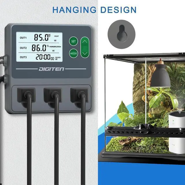 Alt view image 6 of 7 - Temperature and Humidity Controller with Timer - 3 Outlet, 2 Separate Probes, Plug in for Reptiles,Snake, Mushrooms, Tent, Triple Control Temp,Humidity,Time Gray