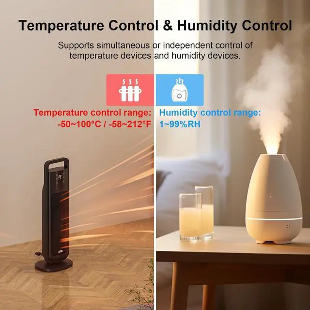 Alt view image 4 of 7 - Digital Temperature and Humidity Controller Outlet, Reptile Thermostat Plug Dual Stage Pre-Wired for Mushroom Greenhouse Homebrew Black -