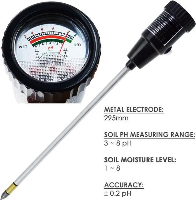 Alt view image 4 of 7 - Soil PH Meter, Moisture Sensor Tester Gardening Tool Kits for Plant, Tree, Great Garden, Lawn, Farm, Indoor & Outdoor Use 295mm Long Electrode Meter -
