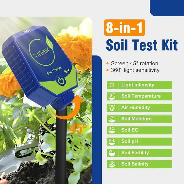 Alt view image 2 of 6 - pH Moisture Meter Smart Soil Test Kit Garden Hygrometer Conductivity for Hydroponic 8 in 1 Farm EC Fertility Salt Sunlight Air Humidity Temp Tester -