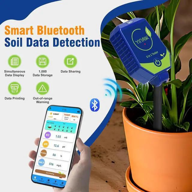 Alt view image 4 of 6 - pH Moisture Meter Smart Soil Test Kit Garden Hygrometer Conductivity for Hydroponic 8 in 1 Farm EC Fertility Salt Sunlight Air Humidity Temp Tester -