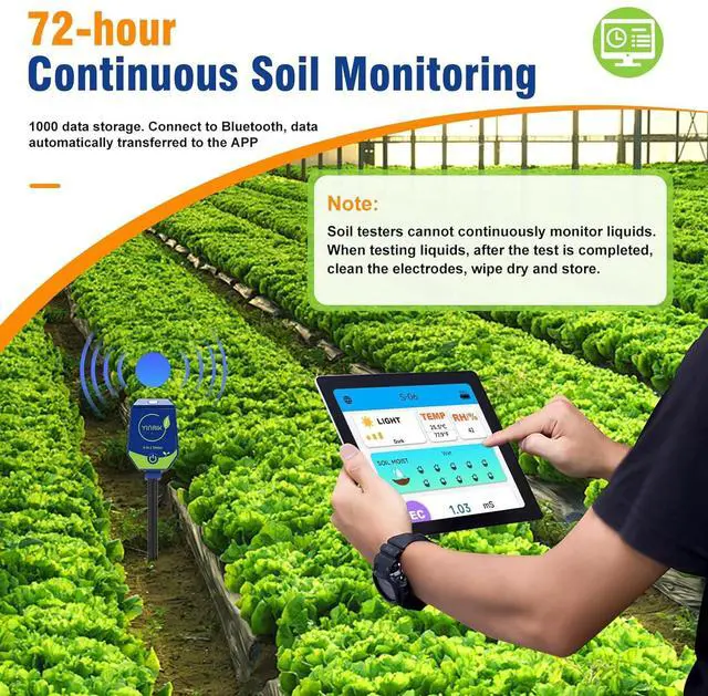 Alt view image 5 of 6 - pH Moisture Meter Smart Soil Test Kit Garden Hygrometer Conductivity for Hydroponic 8 in 1 Farm EC Fertility Salt Sunlight Air Humidity Temp Tester -