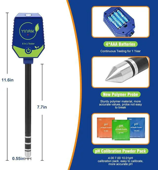 Alt view image 6 of 6 - pH Moisture Meter Smart Soil Test Kit Garden Hygrometer Conductivity for Hydroponic 8 in 1 Farm EC Fertility Salt Sunlight Air Humidity Temp Tester -