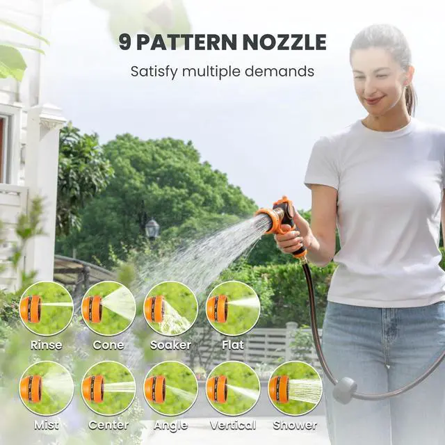 Alt view image 5 of 7 - Heavy Duty Retractable Garden Hose Reel 1/2 130 FT, Wall Mounted with 9 Pattern Nozzle & Detachable Leader Hose, 180° Swivel Bracket, Any Length Lock, Commercial Grade (Light Grey) Light Grey -