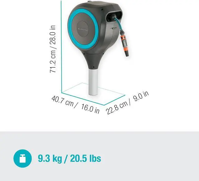 Alt view image 4 of 7 - 18614-80 | 66' x 1/2" Automatic Retractable Garden Hose Reel on Metal Spike, Outside with 360° swivel Rotation to Reach All Areas of Your Yard. Relocate Easily Turquoise  66 ft