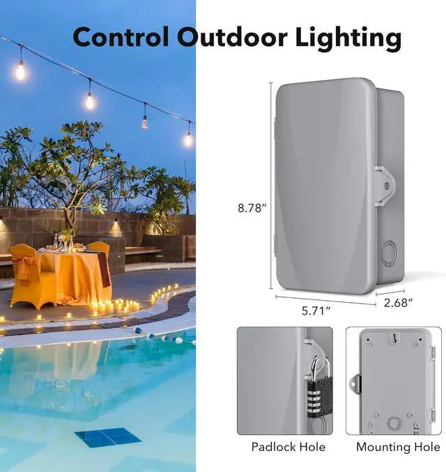 Alt view image 3 of 7 - Pool Pump Timer, Outdoor Indoor Smart Wi-Fi Timer Box, 2HP 40A Max, 120, 240, 277 VAC, for Pump, Water Heater, Fans, SPA, Compatible with Phone, Alexa, Google Assistant, ETL Listed Crey -