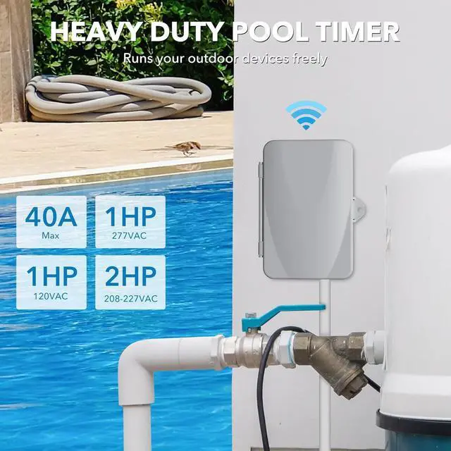 Alt view image 6 of 7 - Pool Pump Timer, Outdoor Indoor Smart Wi-Fi Timer Box, 2HP 40A Max, 120, 240, 277 VAC, for Pump, Water Heater, Fans, SPA, Compatible with Phone, Alexa, Google Assistant, ETL Listed Crey -