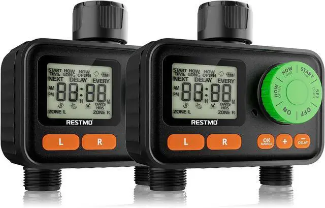 Main image of [2 Pack]  2 Zone Sprinkler Timer, Programmable Water Timer for Garden Hose, Automatic Digital Control | Manual ON/Off Rain Delay Outdoor Faucet, Drip Irrigation and Lawn Watering System Green -