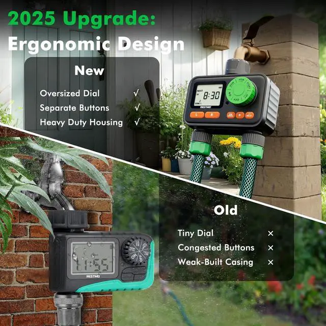 Alt view image 3 of 7 - [2 Pack]  2 Zone Sprinkler Timer, Programmable Water Timer for Garden Hose, Automatic Digital Control | Manual ON/Off Rain Delay Outdoor Faucet, Drip Irrigation and Lawn Watering System Green -