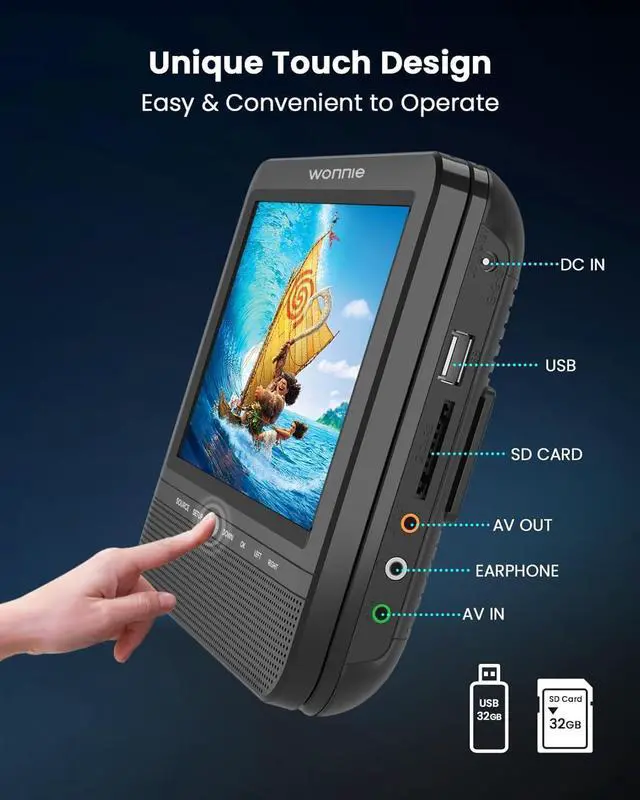 Alt view image 6 of 7 - 7.5 Inch Car DVD Player, Portable DVD Player for Car Play The Same or Two Different Movies with Headrest Strap, Support Last Memory, AV Out/in, USB/SD, All Regions