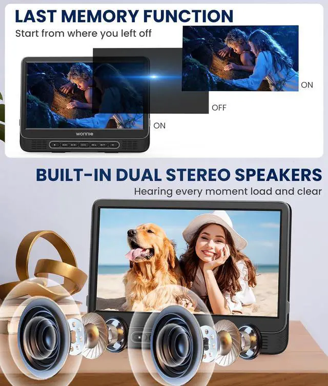 Alt view image 4 of 7 - 12" Dual Car DVD Players Portable DVD Players for Car Headrest Play a Same or Two Different Movies with 5-Hour Rechargeable Battery, Mounting Brackets, All Region, Support USB/Sync TV