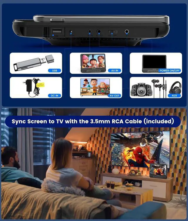 Alt view image 6 of 7 - 12" Dual Car DVD Players Portable DVD Players for Car Headrest Play a Same or Two Different Movies with 5-Hour Rechargeable Battery, Mounting Brackets, All Region, Support USB/Sync TV