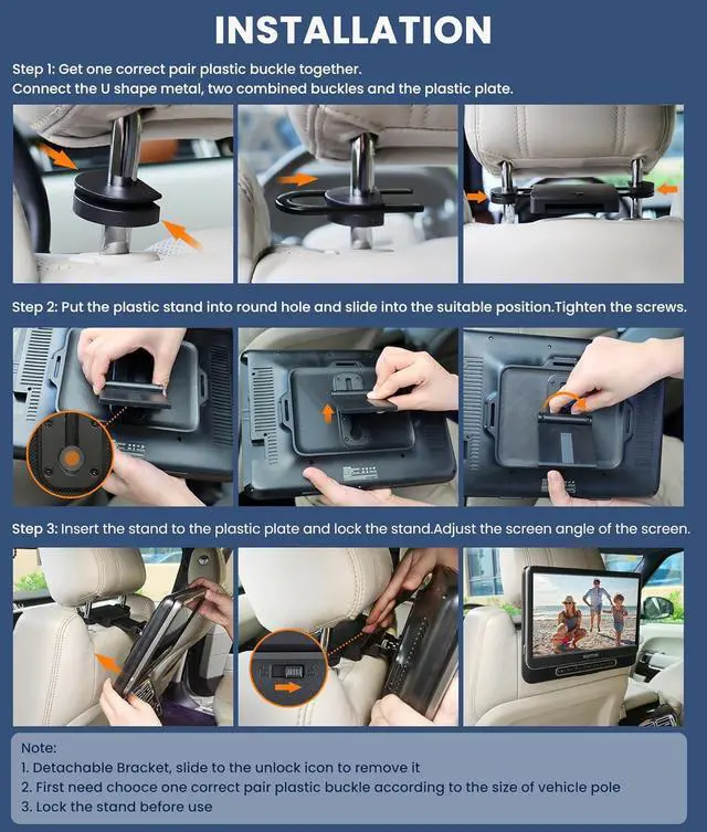 Alt view image 7 of 7 - 12" Dual Car DVD Players Portable DVD Players for Car Headrest Play a Same or Two Different Movies with 5-Hour Rechargeable Battery, Mounting Brackets, All Region, Support USB/Sync TV