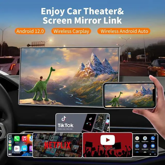 Alt view image 4 of 7 - 4-in-1 Wireless CarPlay & Android Auto Adapter, Compatible with N-etflix/YouTube/TIK Tok/Screen Mirror Link/TF Card,Carplay Ai Box,Plug & Play, Suitable for Cars Equipped with OEM Wired CarPlay