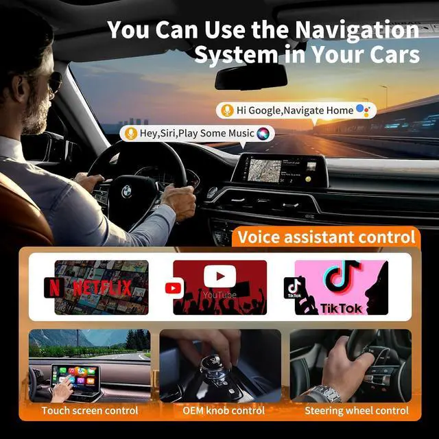 Alt view image 5 of 7 - 4-in-1 Wireless CarPlay & Android Auto Adapter, Compatible with N-etflix/YouTube/TIK Tok/Screen Mirror Link/TF Card,Carplay Ai Box,Plug & Play, Suitable for Cars Equipped with OEM Wired CarPlay