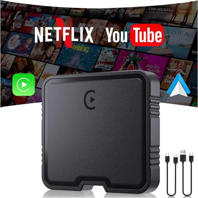 Main image of Wireless Carplay Adapter with Netflix YouTube TF Card Plug & Play, Wireless AI Box Car Play Adapter & Android Auto Dongle Easy to Setup, Fits for OEM Wired CarPlay Cars