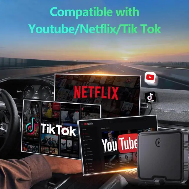 Alt view image 2 of 7 - Wireless Carplay Adapter with Netflix YouTube TF Card Plug & Play, Wireless AI Box Car Play Adapter & Android Auto Dongle Easy to Setup, Fits for OEM Wired CarPlay Cars