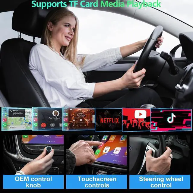 Alt view image 4 of 7 - Wireless Carplay Adapter with Netflix YouTube TF Card Plug & Play, Wireless AI Box Car Play Adapter & Android Auto Dongle Easy to Setup, Fits for OEM Wired CarPlay Cars