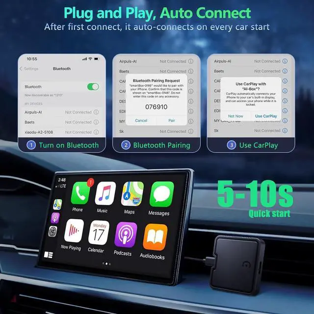 Alt view image 6 of 7 - Wireless Carplay Adapter with Netflix YouTube TF Card Plug & Play, Wireless AI Box Car Play Adapter & Android Auto Dongle Easy to Setup, Fits for OEM Wired CarPlay Cars