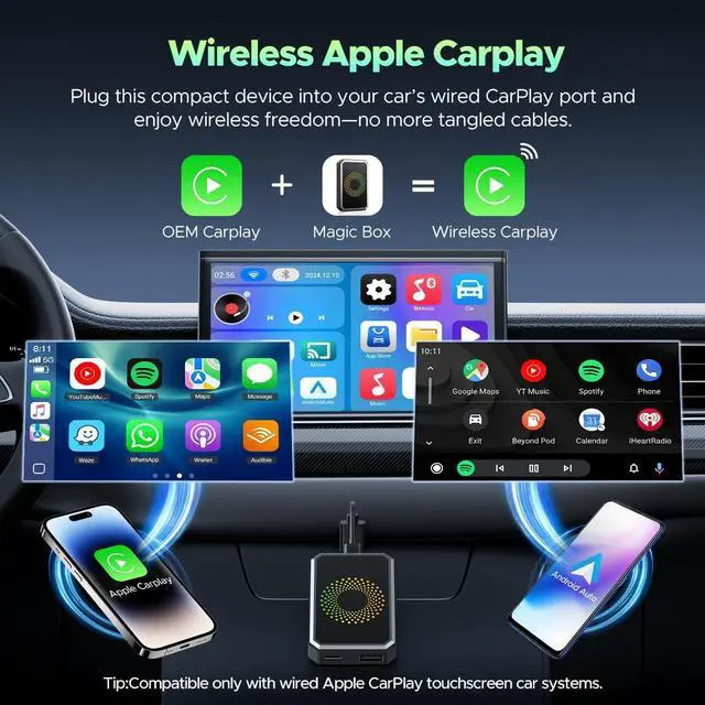 Alt view image 3 of 7 - 3-in-1 Magic Video AI Box for Streaming Netflix/YouTube/TikTok, Wireless Carplay Adapter Dongle with USB Drive for OEM Wired Apple Car Play Cars