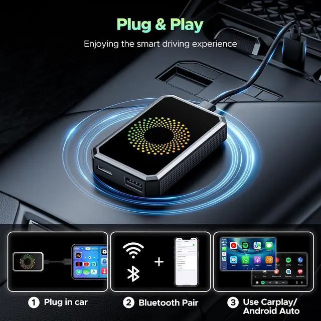 Alt view image 5 of 7 - 3-in-1 Magic Video AI Box for Streaming Netflix/YouTube/TikTok, Wireless Carplay Adapter Dongle with USB Drive for OEM Wired Apple Car Play Cars