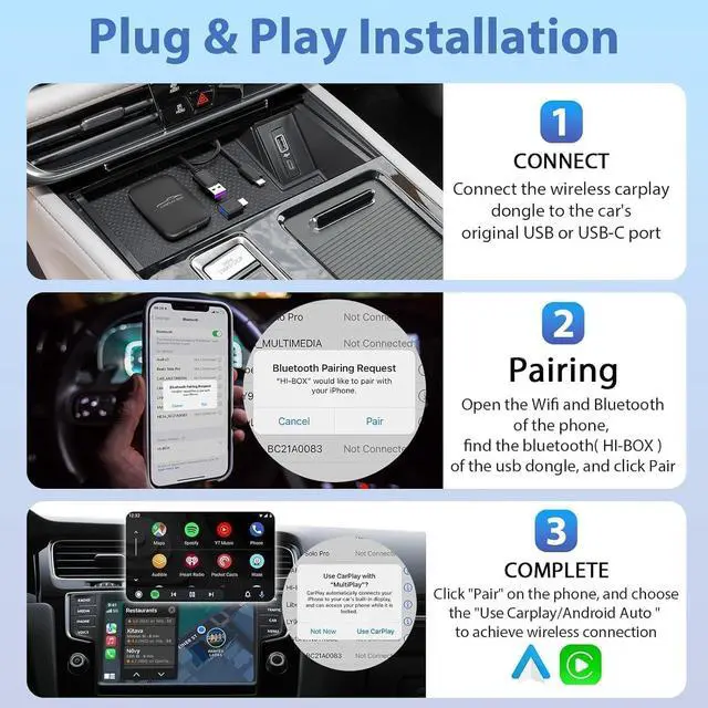 Alt view image 4 of 7 - Wireless Carplay Adapter 2025 Netflix YouTube Ai Box for iPhone & Android with Netflix YouTube TF Card Dongle Plug and Play Easy Setup Carplay Magic Video Box for iOS 10+ and Cars After 2015 Car