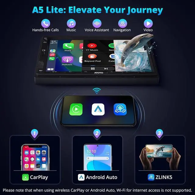 Alt view image 7 of 7 - A5L Android Double DIN Car Stereo with OBD II Scanner, 7 inch Wireless Carplay & Android Auto Touchscreen Radio 2G+32G, 24-B EQ DSP, WiFi/BT/USB Tethering, GPS Tracker, FM/AM