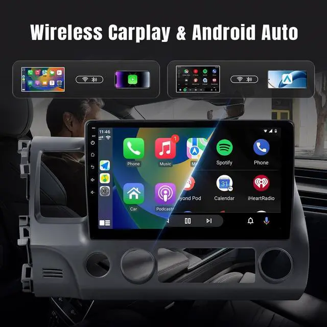 Alt view image 3 of 7 - Car Stereo Radio Support Wireless CarPlay & Android Auto for Honda Civic 2006 2007 2008 2009 2010 2011, 10.1 Inch Touch Screen Bluetooth Car Stereo with GPS Navigation WiFi Backup Camera