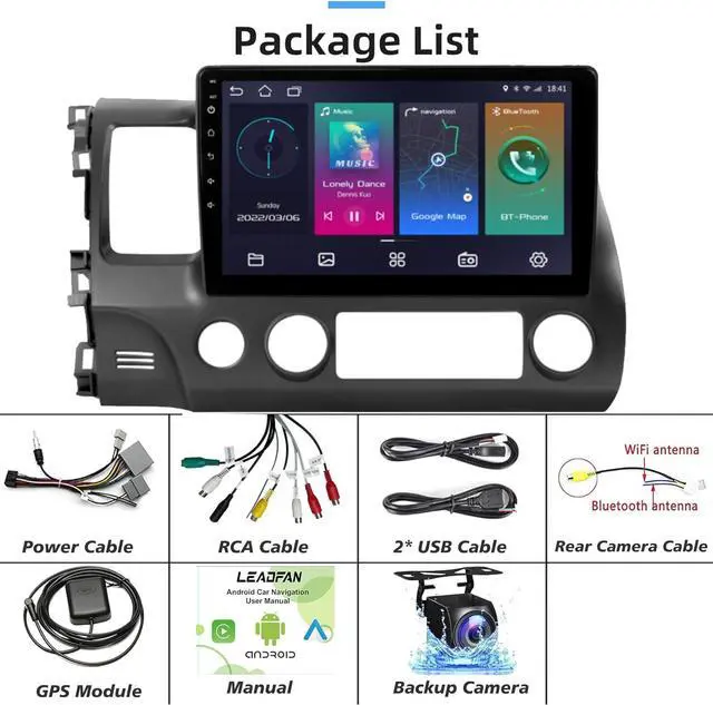 Alt view image 7 of 7 - Car Stereo Radio Support Wireless CarPlay & Android Auto for Honda Civic 2006 2007 2008 2009 2010 2011, 10.1 Inch Touch Screen Bluetooth Car Stereo with GPS Navigation WiFi Backup Camera