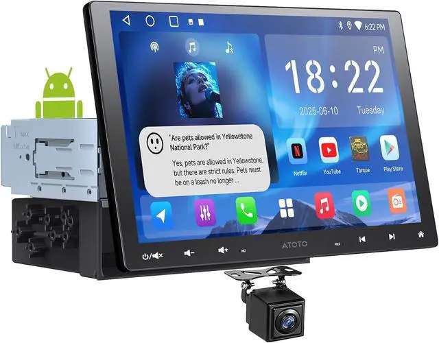 Main image of A5L 10inch Android Double DIN &Single DIN Adaptive Car Stereo, Floating QLED Screen Radio with Wireless Carplay & Android Auto, WiFi/BT/USB Tethering, Backup Camera, HD LRV, 2G+32G, DSP/FM