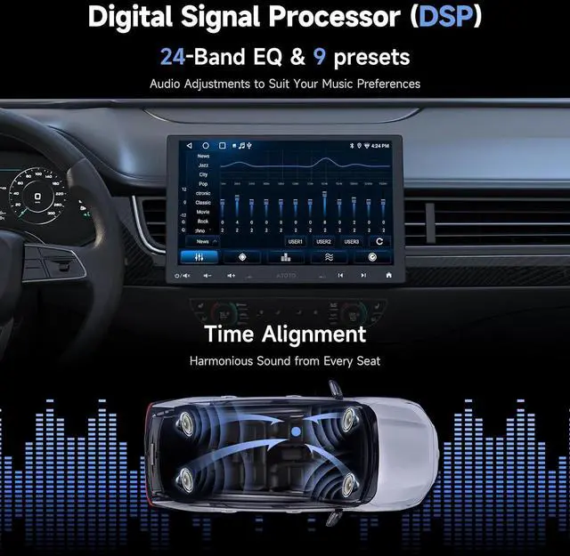 Alt view image 5 of 7 - A5L 10inch Android Double DIN &Single DIN Adaptive Car Stereo, Floating QLED Screen Radio with Wireless Carplay & Android Auto, WiFi/BT/USB Tethering, Backup Camera, HD LRV, 2G+32G, DSP/FM