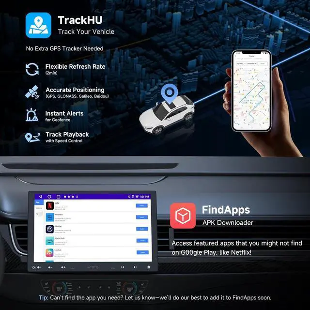 Alt view image 7 of 7 - A5L 10inch Android Double DIN &Single DIN Adaptive Car Stereo, Floating QLED Screen Radio with Wireless Carplay & Android Auto, WiFi/BT/USB Tethering, Backup Camera, HD LRV, 2G+32G, DSP/FM