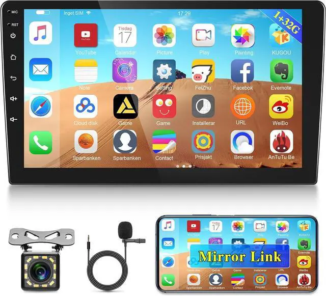 Main image of 10.1 inch Android Double Din Car Stereo, [1G+32G] Touch Screen Android Radio with Wireless&Wired Mirror Link/1080P/EQ/WiFi/SWC/Bluetooth +Backup Camera+MIC