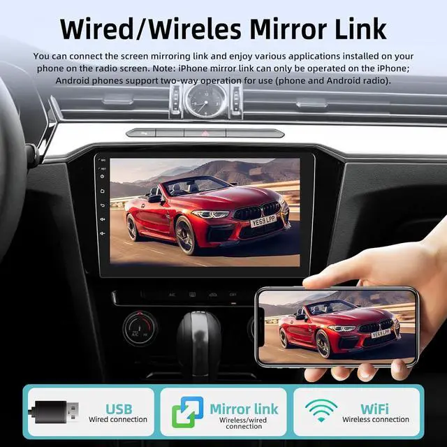Alt view image 3 of 7 - 10.1 inch Android Double Din Car Stereo, [1G+32G] Touch Screen Android Radio with Wireless&Wired Mirror Link/1080P/EQ/WiFi/SWC/Bluetooth +Backup Camera+MIC