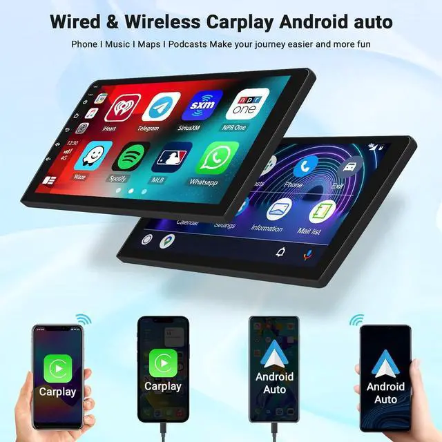 Alt view image 3 of 7 - Double Din Android Car Stereo with Wireless Carplay Android Auto, 2+64GB 9 Inch Touchscreen Car Radio Support Bluetooth/GPS Navigation/HiFi/WiFi/FM + Backup Camera
