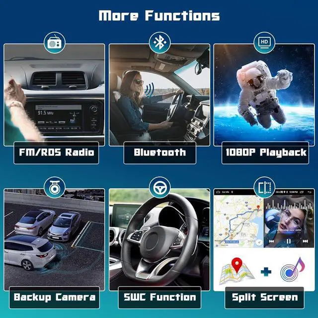 Alt view image 5 of 7 - Double Din Android Car Stereo with Wireless Carplay Android Auto, 2+64GB 9 Inch Touchscreen Car Radio Support Bluetooth/GPS Navigation/HiFi/WiFi/FM + Backup Camera