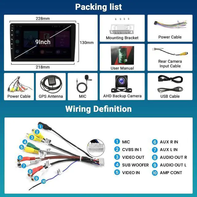 Alt view image 6 of 7 - Double Din Android Car Stereo with Wireless Carplay Android Auto, 2+64GB 9 Inch Touchscreen Car Radio Support Bluetooth/GPS Navigation/HiFi/WiFi/FM + Backup Camera