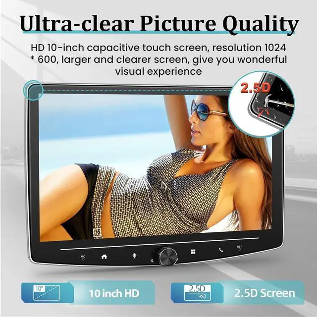 Alt view image 5 of 7 - [2+64G] Single Din Touchscreen Car Stereo with Wireless Apple Carplay and Android Auto - 10 inch Android Touch Screen Radio GPS WiFi HiFi Audio + AHD Backup Camera and Mic