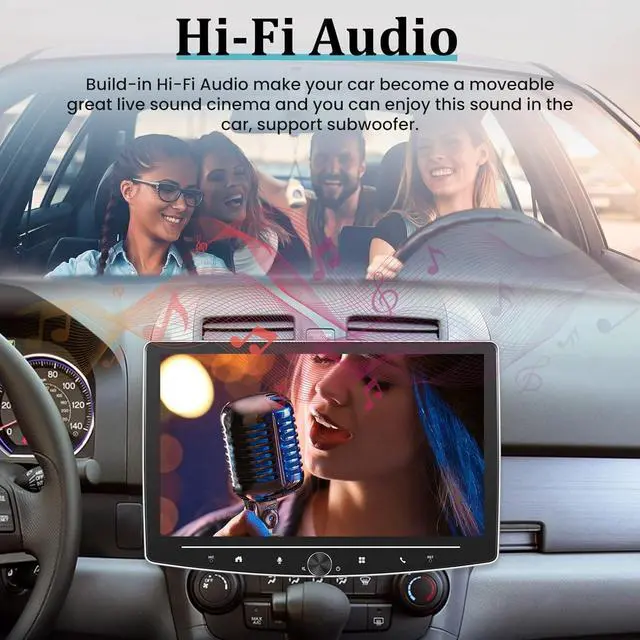 Alt view image 6 of 7 - [2+64G] Single Din Touchscreen Car Stereo with Wireless Apple Carplay and Android Auto - 10 inch Android Touch Screen Radio GPS WiFi HiFi Audio + AHD Backup Camera and Mic