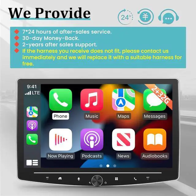 Alt view image 7 of 7 - [2+64G] Single Din Touchscreen Car Stereo with Wireless Apple Carplay and Android Auto - 10 inch Android Touch Screen Radio GPS WiFi HiFi Audio + AHD Backup Camera and Mic