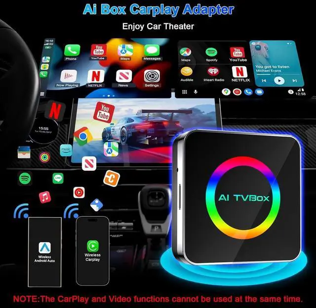 Alt view image 3 of 7 - Wireless Carplay Adapter 2025 Netflix Ai Box for iPhone & Android Auto with Netflix YouTube Supports TF Card Dongle Plug and Play Easy Setup Carplay Video Box for iOS 10+ After 2015 Car