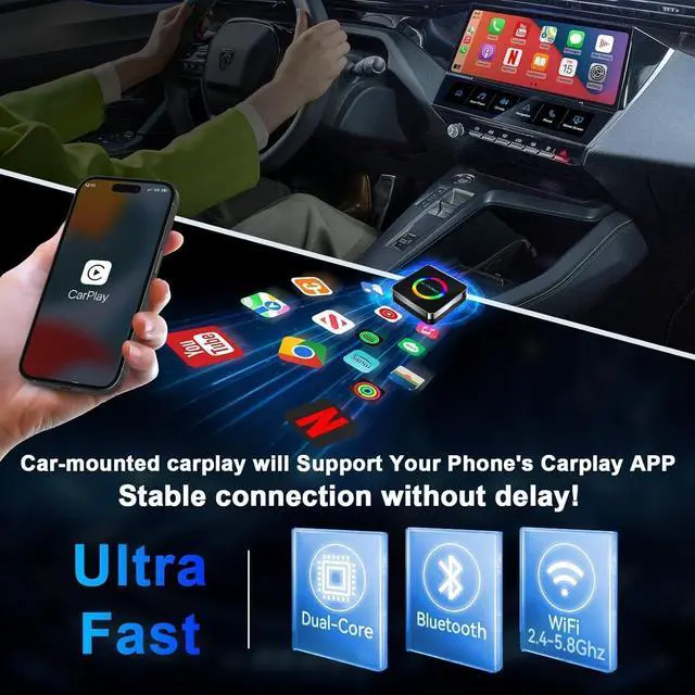 Alt view image 5 of 7 - Wireless Carplay Adapter 2025 Netflix Ai Box for iPhone & Android Auto with Netflix YouTube Supports TF Card Dongle Plug and Play Easy Setup Carplay Video Box for iOS 10+ After 2015 Car
