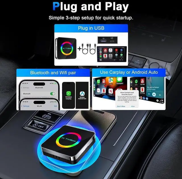 Alt view image 6 of 7 - Wireless Carplay Adapter 2025 Netflix Ai Box for iPhone & Android Auto with Netflix YouTube Supports TF Card Dongle Plug and Play Easy Setup Carplay Video Box for iOS 10+ After 2015 Car
