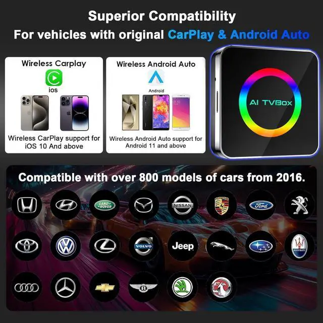 Alt view image 7 of 7 - Wireless Carplay Adapter 2025 Netflix Ai Box for iPhone & Android Auto with Netflix YouTube Supports TF Card Dongle Plug and Play Easy Setup Carplay Video Box for iOS 10+ After 2015 Car