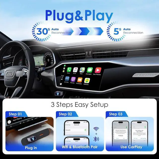 Alt view image 2 of 7 - Wireless CarPlay Adapter for iPhone,Mini USB Carplay Adapters Plug and Play Low Latency,Convert Wired to Wireless Apple CarPlay Adapter for Cars 2016+,Compatible iOS 10+,Bluetooth 5.X+Wi-Fi 5.8GHz
